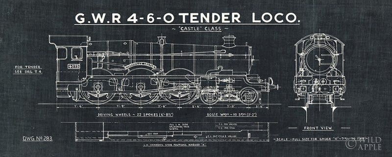 Reproduction of Train Blueprint III Black by Wild Apple Portfolio - Wall Decor Art
