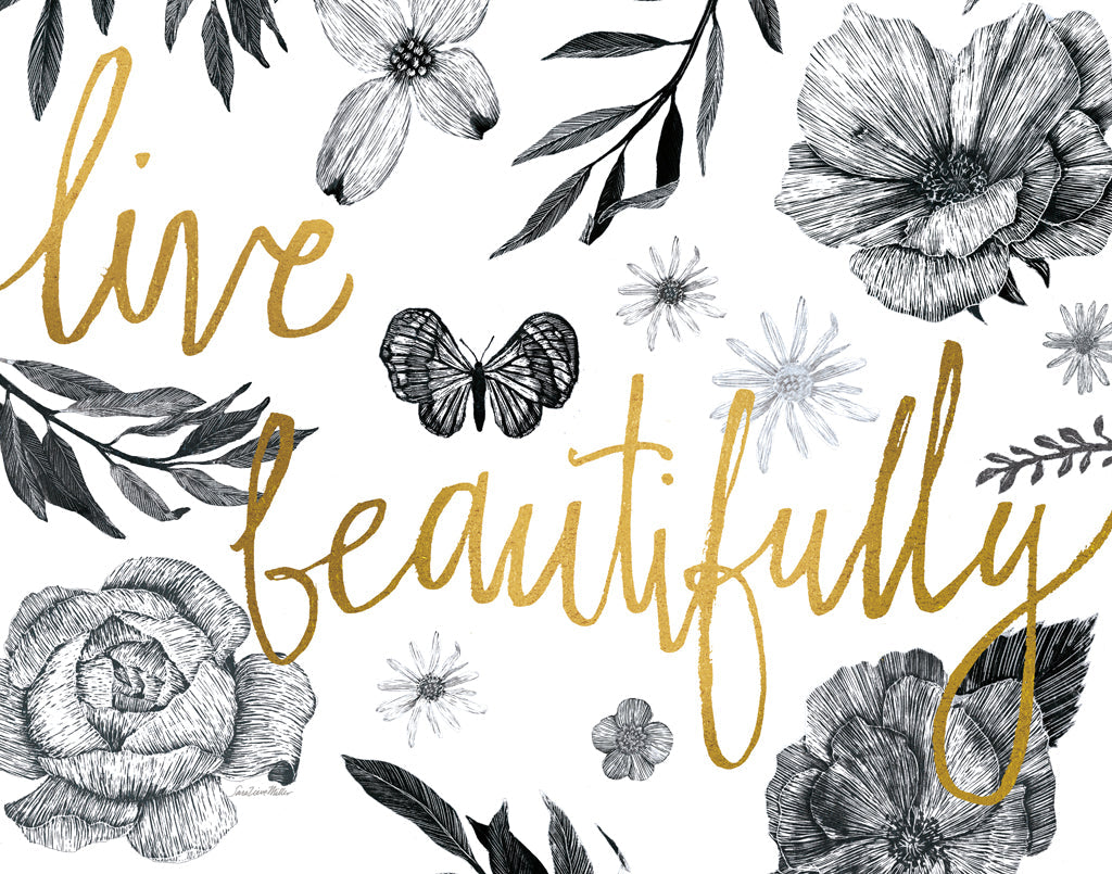 Reproduction of Live Beautifully BW Crop by Sara Zieve Miller - Wall Decor Art