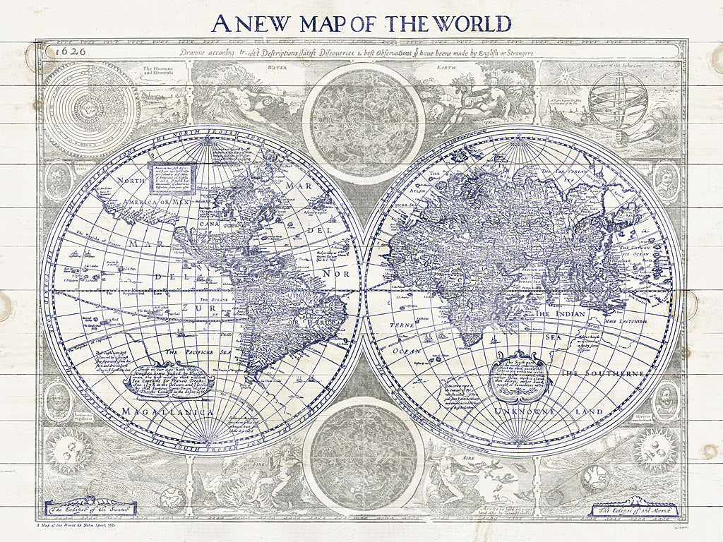 Reproduction of A New Map of the World by Sue Schlabach - Wall Decor Art