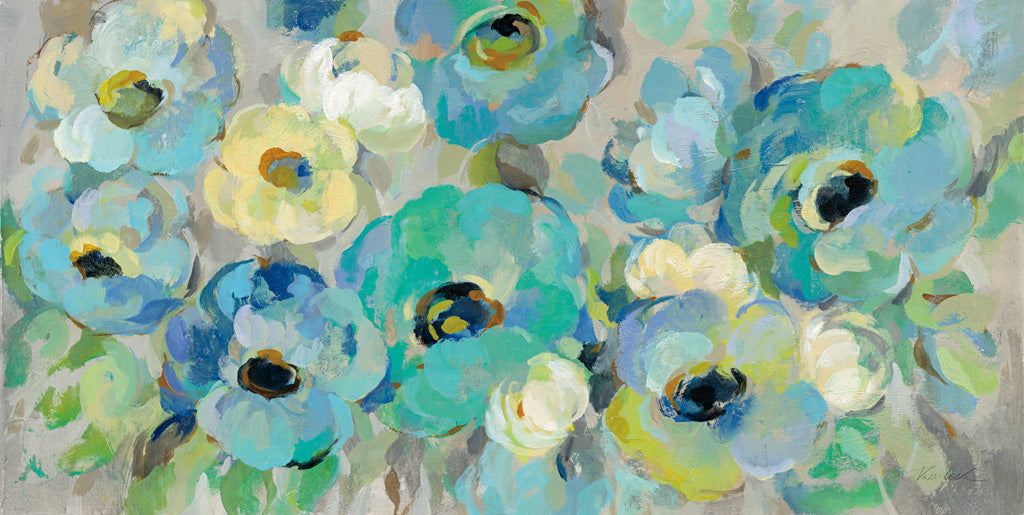 Reproduction of Fresh Teal Flowers by Silvia Vassileva - Wall Decor Art