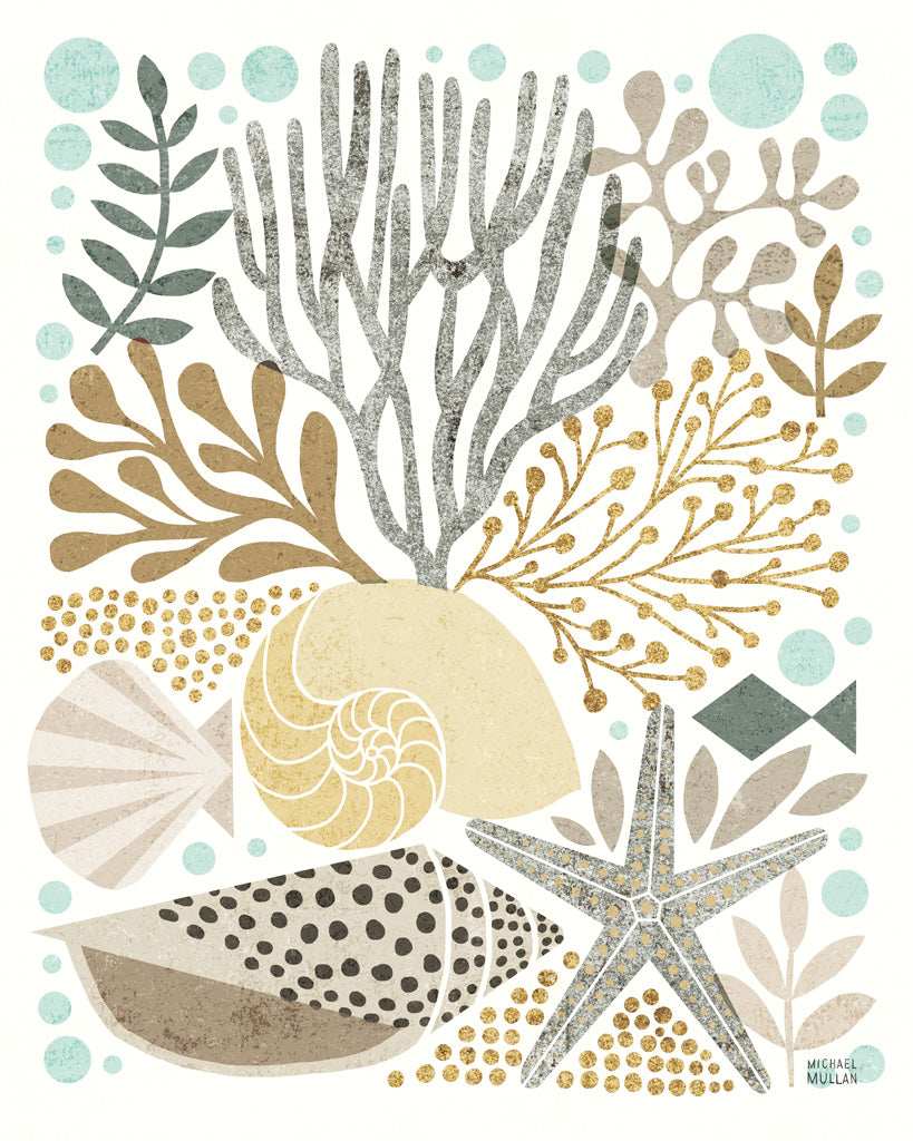 Reproduction of Under Sea Treasures VI Gold Neutral by Michael Mullan - Wall Decor Art