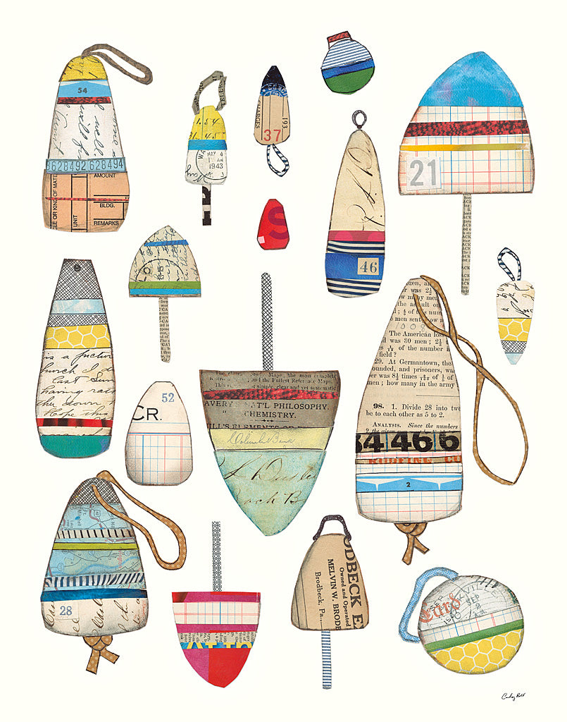 Reproduction of Lobster Buoys on White by Courtney Prahl - Wall Decor Art