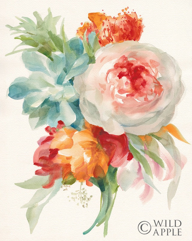 Reproduction of Garden Bouquet I Orange Red by Danhui Nai - Wall Decor Art