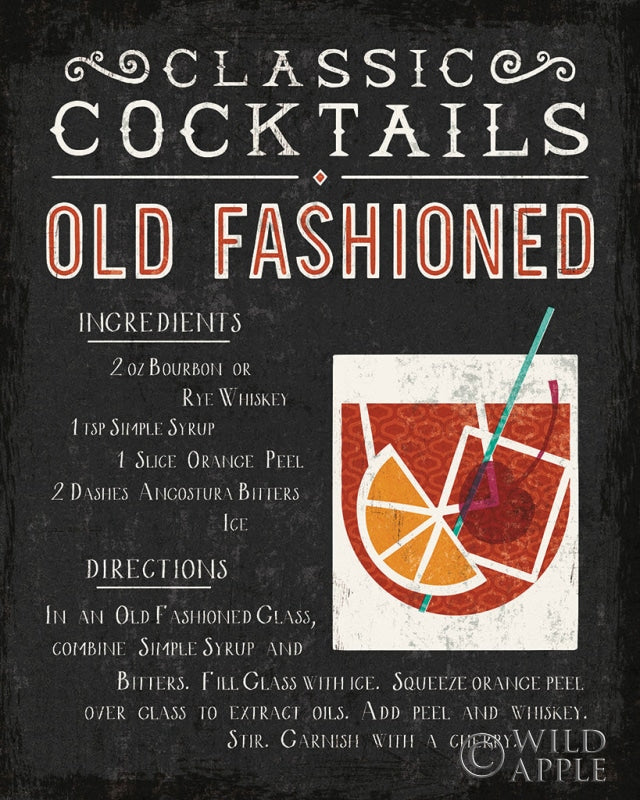 Reproduction of Classic Cocktails Old Fashioned by Michael Mullan - Wall Decor Art