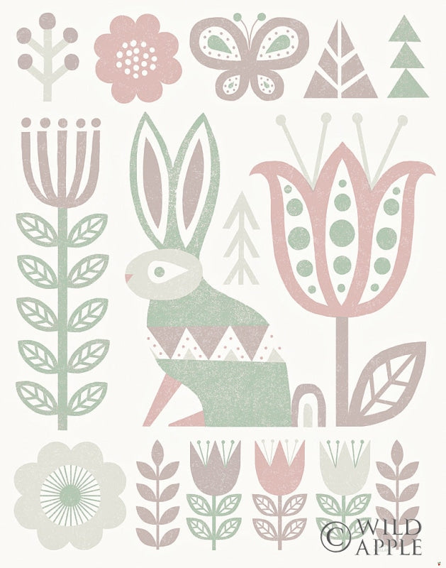 Reproduction of Folk Lodge Rabbit v2 Hygge by Michael Mullan - Wall Decor Art