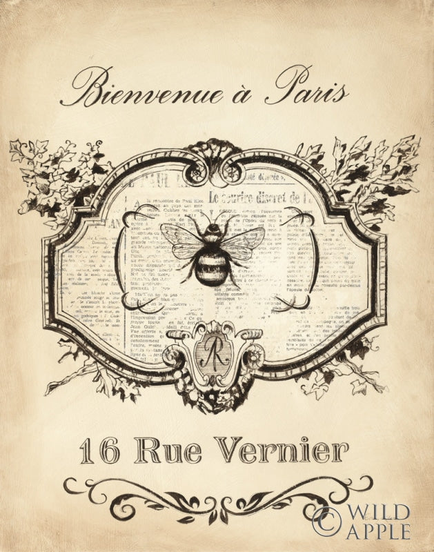 Reproduction of Paris Bees I No Border by Emily Adams - Wall Decor Art