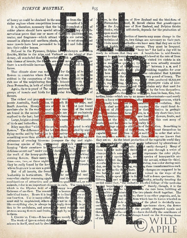 Reproduction of Fill Your Heart Newsprint Red by Moira Hershey - Wall Decor Art