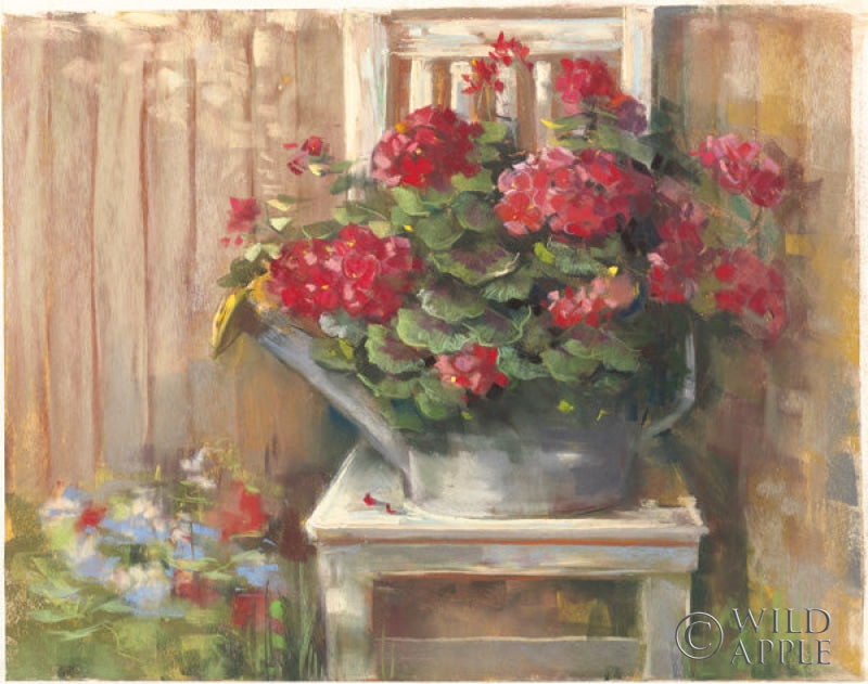Reproduction of Geraniums on Chair by Carol Rowan - Wall Decor Art