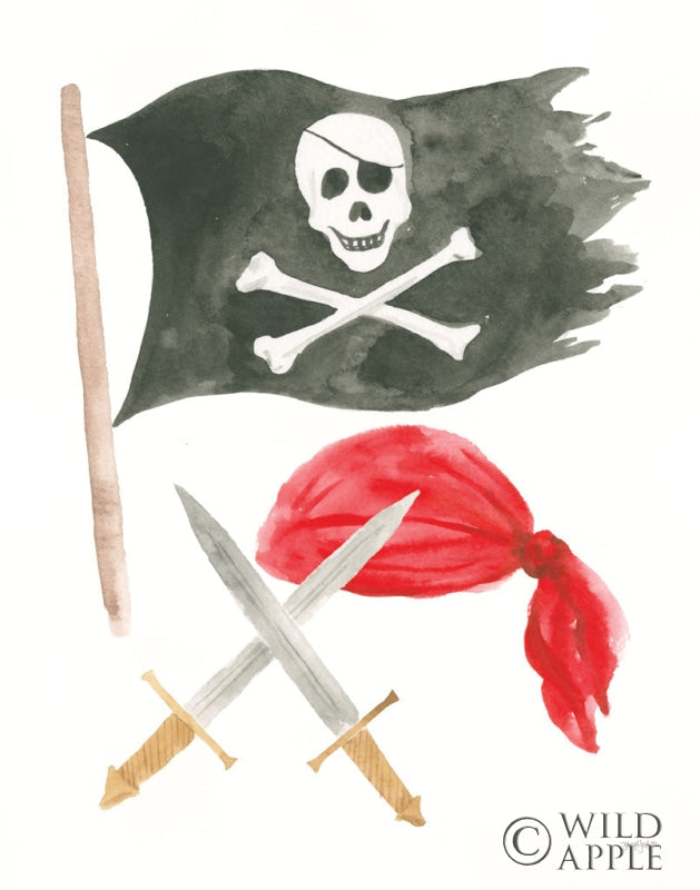 Reproduction of Pirates II on White by Jenaya Jackson - Wall Decor Art