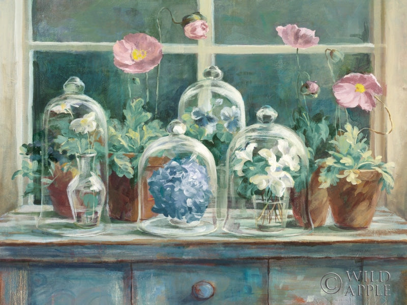 Reproduction of Pink Poppies Windowsill Sage Crop by Danhui Nai - Wall Decor Art