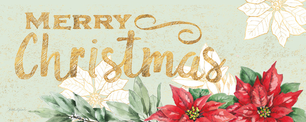 Reproduction of Watercolor Poinsettia Merry Christmas by Beth Grove - Wall Decor Art
