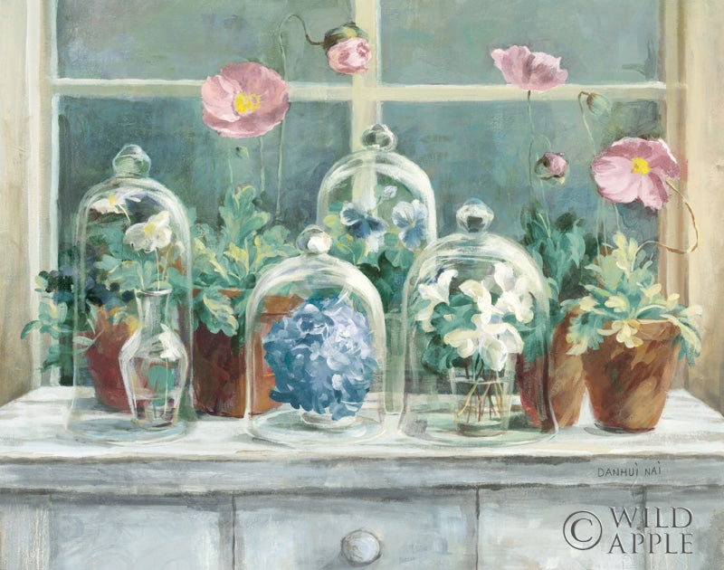 Reproduction of Purple Poppies Windowsill Vintage Crop by Danhui Nai - Wall Decor Art