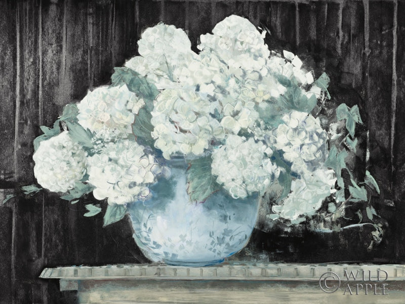 Reproduction of White Hydrangea on Black Crop by Carol Rowan - Wall Decor Art
