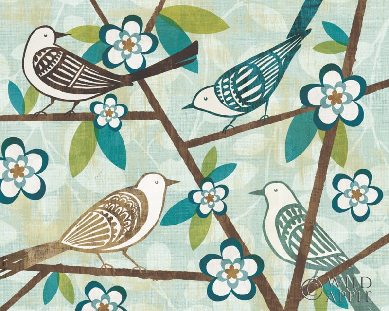 Reproduction of Bird Watching Teal and Brown 20x16 by Michael Mullan - Wall Decor Art