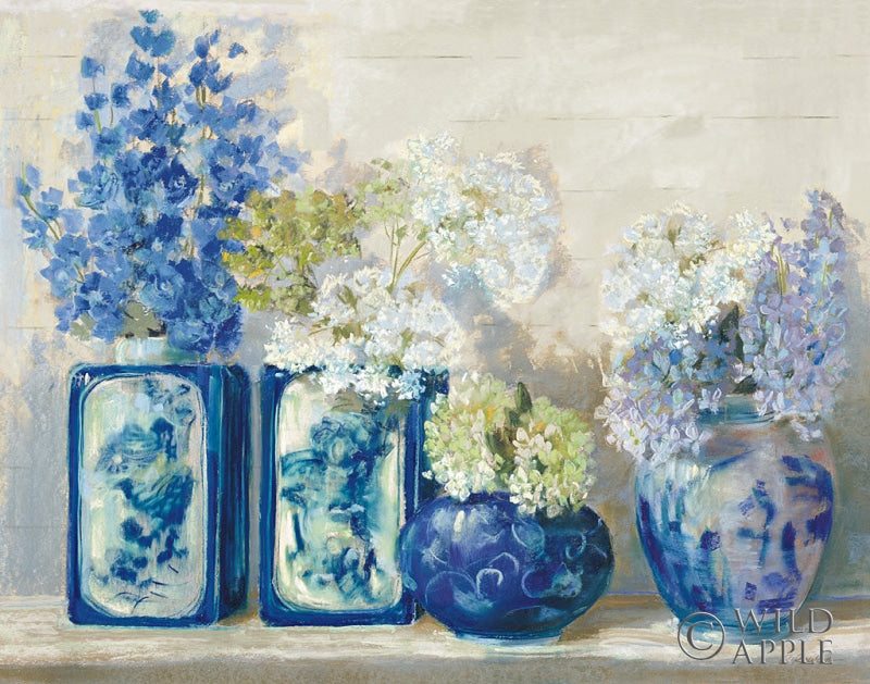 Reproduction of Ladys Mantle on Shiplap by Carol Rowan - Wall Decor Art