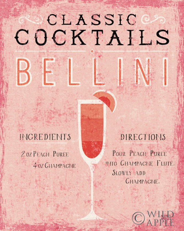 Reproduction of Classic Cocktails Bellini Pink by Michael Mullan - Wall Decor Art