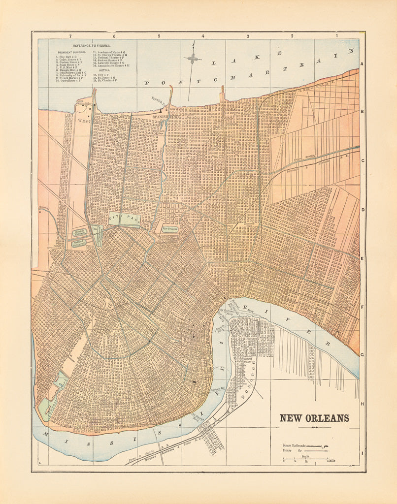 Reproduction of Map of New Orleans by Wild Apple Portfolio - Wall Decor Art