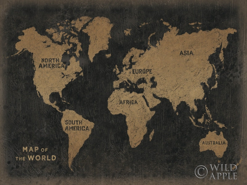 Reproduction of Grunge World Map Black Gold by James Wiens - Wall Decor Art