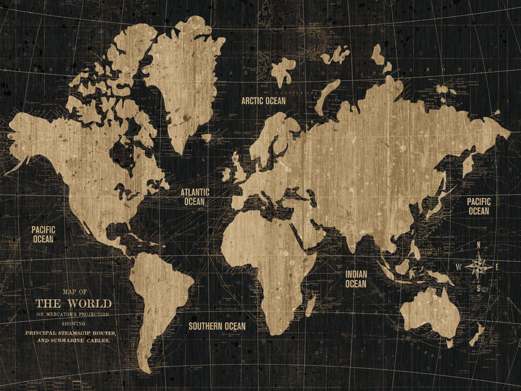 Reproduction of Old World Map Black Gold by Wild Apple Portfolio - Wall Decor Art