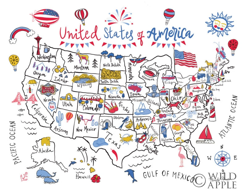 Reproduction of USA Map by Farida Zaman - Wall Decor Art