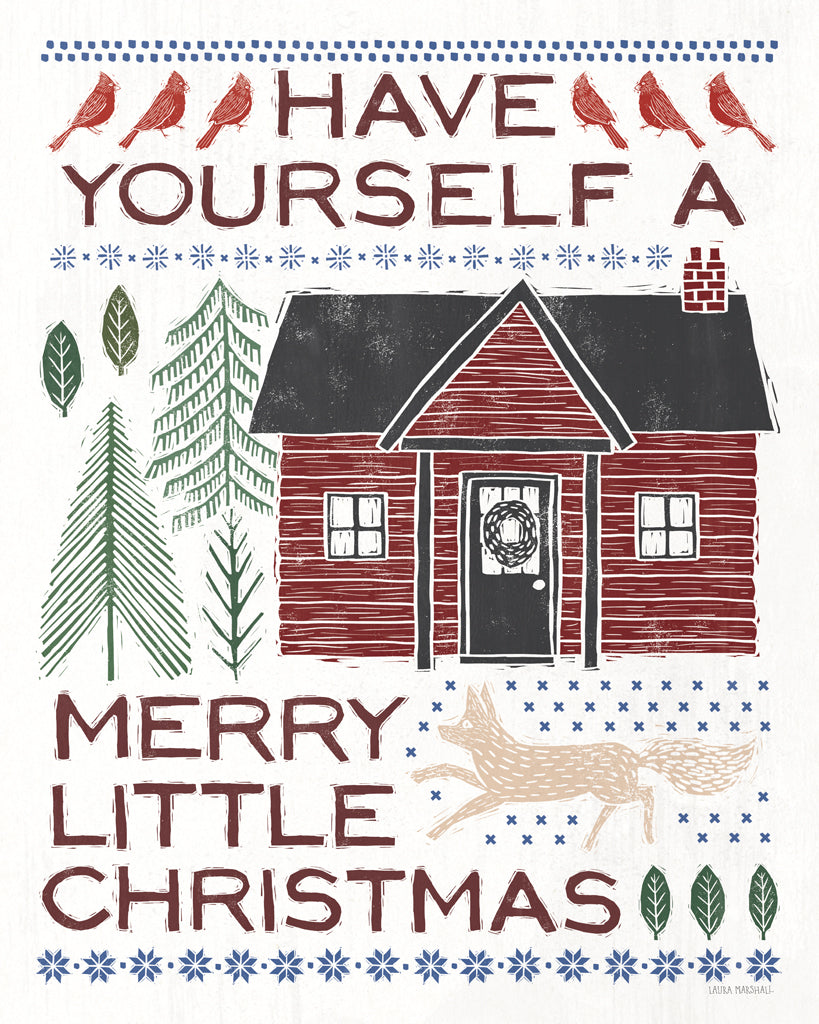 Reproduction of Woodcut Wonderland IV Red by Laura Marshall - Wall Decor Art