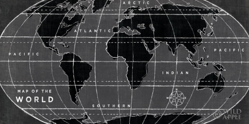 Reproduction of Chalkboard Map of the World by Sue Schlabach - Wall Decor Art