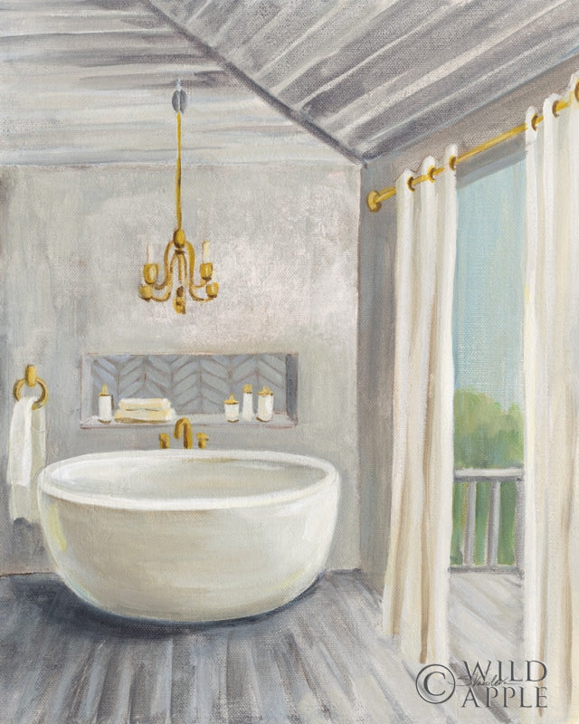Reproduction of Attic Bathroom II Gray Wood by Silvia Vassileva - Wall Decor Art