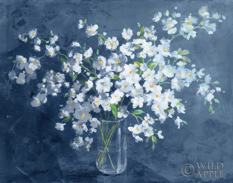 Reproduction of Fresh White Bouquet Dark Blue by Danhui Nai - Wall Decor Art