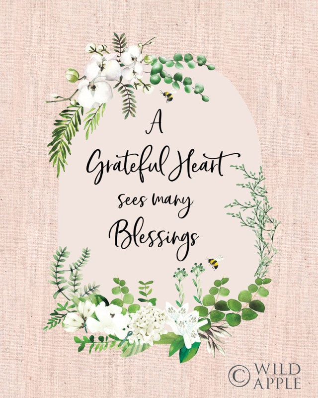 Reproduction of Gratitude Flowers I Linen Greenery by Mercedes Lopez Charro - Wall Decor Art