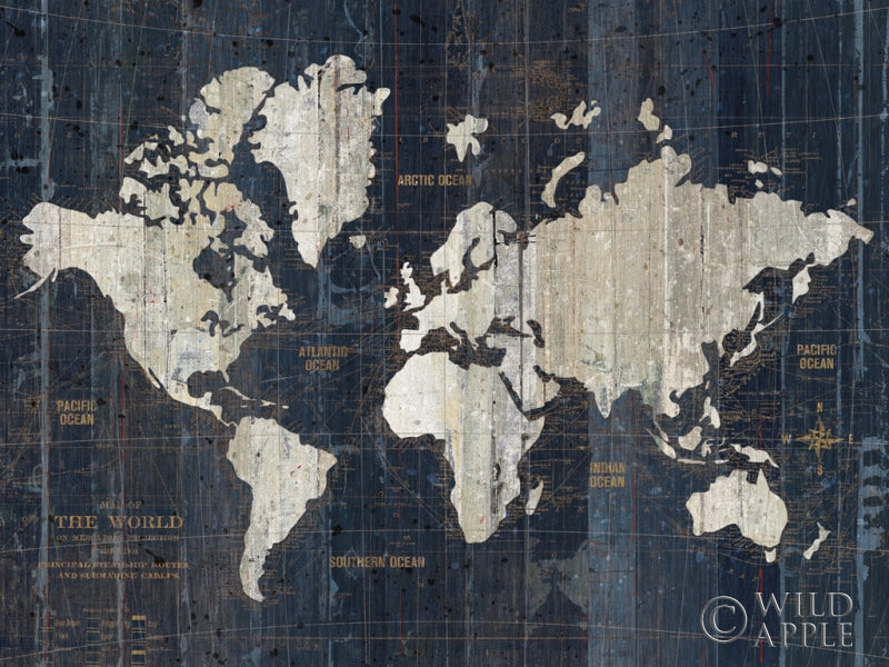 Reproduction of Old World Map Blue v2 Crop by Wild Apple Portfolio - Wall Decor Art