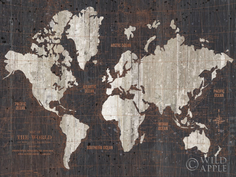 Reproduction of Old World Map Dark Neutral Crop by Wild Apple Portfolio - Wall Decor Art
