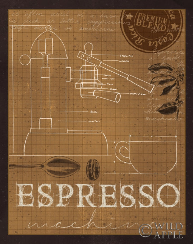 Reproduction of Coffee Blueprint IV Sepia by Marco Fabiano - Wall Decor Art