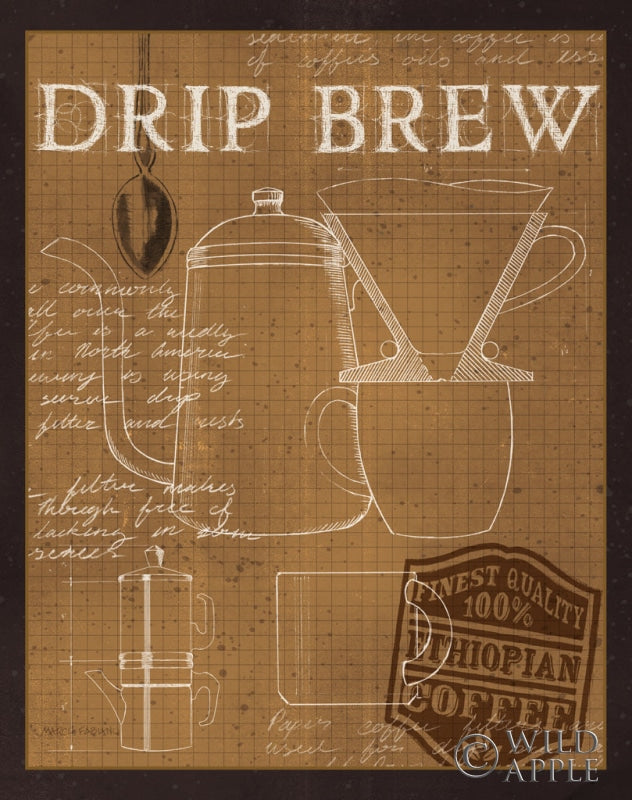 Reproduction of Coffee Blueprint III Sepia by Marco Fabiano - Wall Decor Art