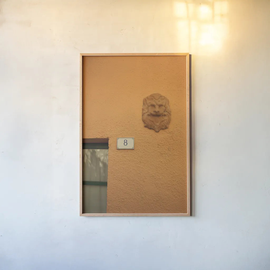 No. 8 by Aledanda. shown as a paper print in a natural frame. Available as a archival giclee rolled canvas, fine art paper, or poster print. SKU 58399h.