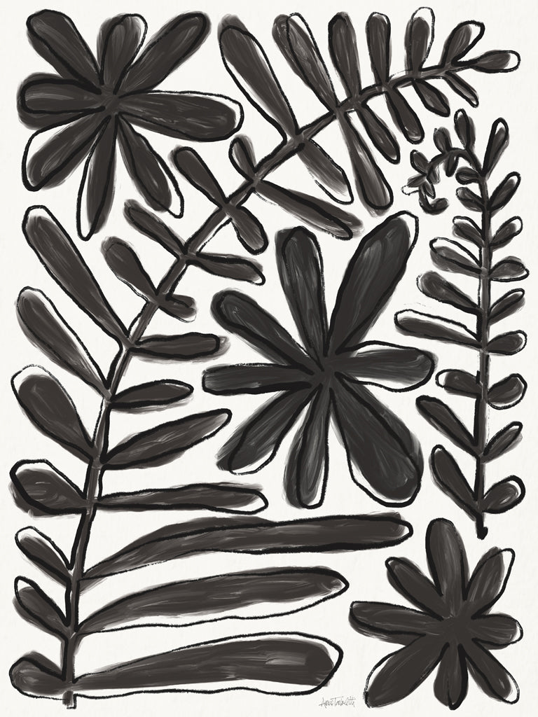 Reproduction of Fern and Flower Lines Black by Anne Tavoletti - Wall Decor Art