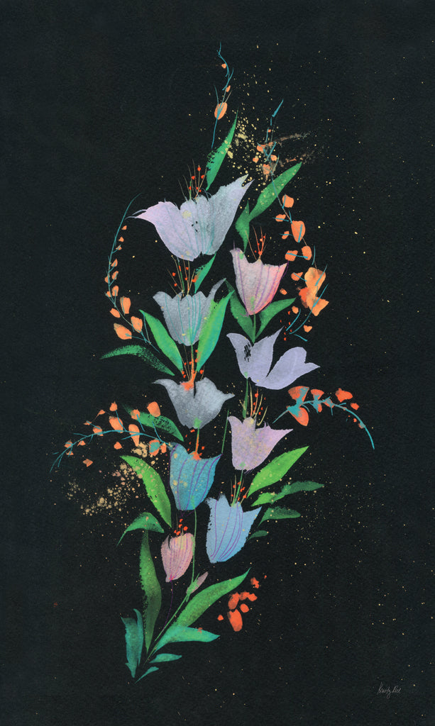 Reproduction of Bluebells on Black by Kristy Rice - Wall Decor Art