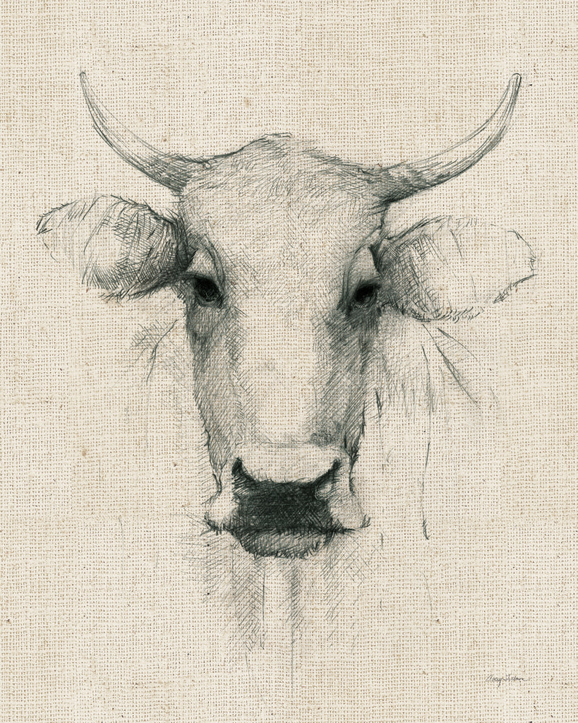 Reproduction of Cow Sketch on Burlap by Avery Tillmon - Wall Decor Art