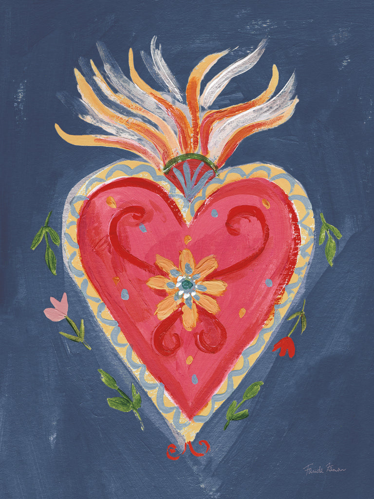 Reproduction of Fridas Heart I Dark Blue by Farida Zaman - Wall Decor Art