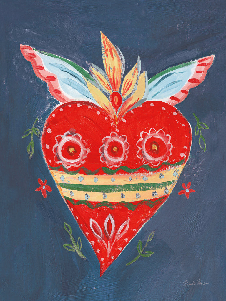 Reproduction of Fridas Heart II Dark Blue by Farida Zaman - Wall Decor Art