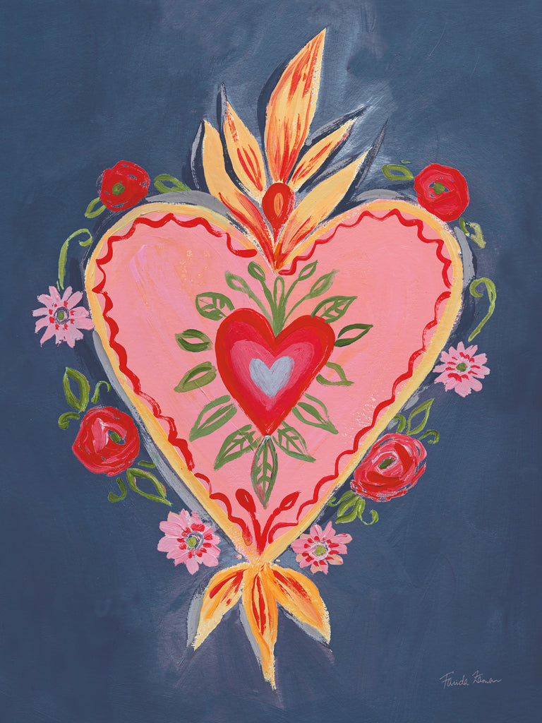 Reproduction of Fridas Heart III Dark Blue by Farida Zaman - Wall Decor Art