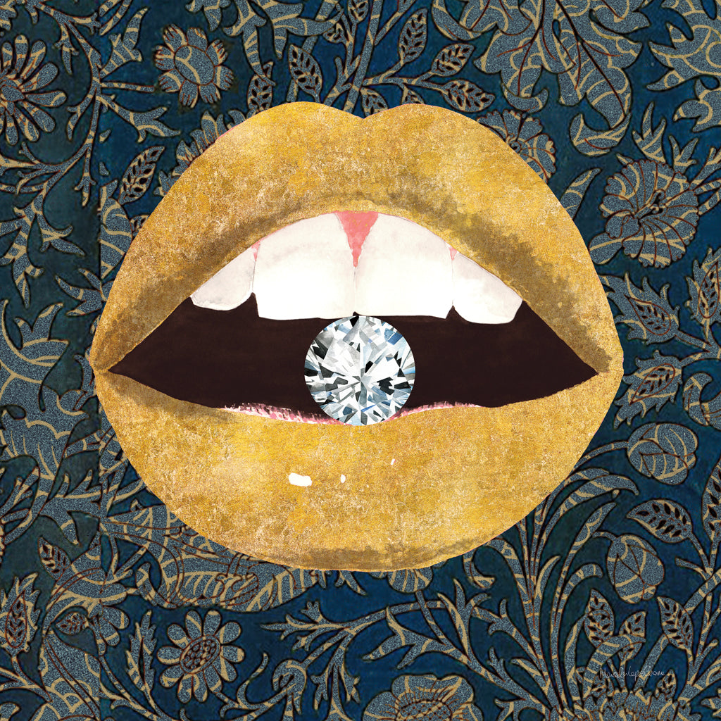 Reproduction of Gold Lips II Pattern by Mercedes Lopez Charro - Wall Decor Art