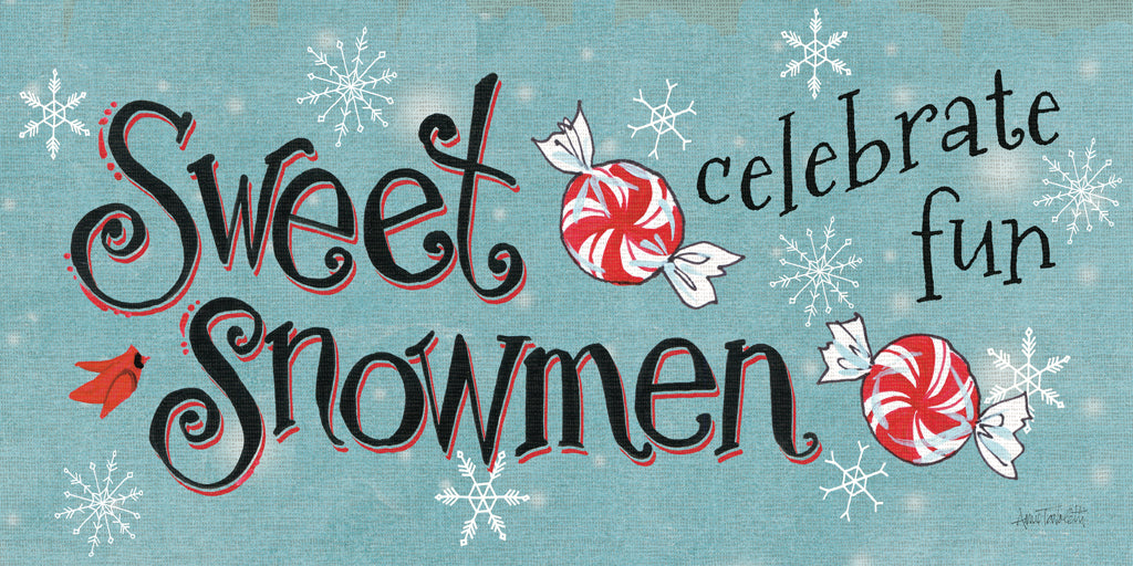 Reproduction of Sweet Snowmen Sign II Blue by Anne Tavoletti - Wall Decor Art