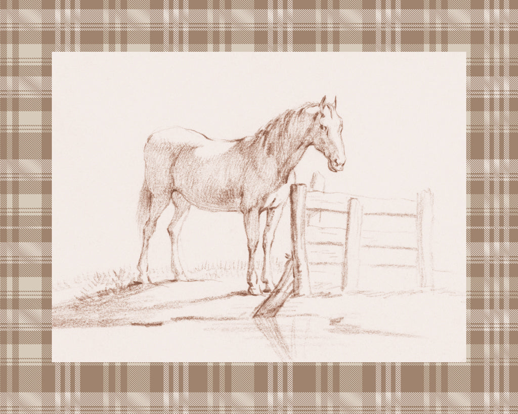 Reproduction of Standing Horse at a Fence v2 by Public Domain - Wall Decor Art