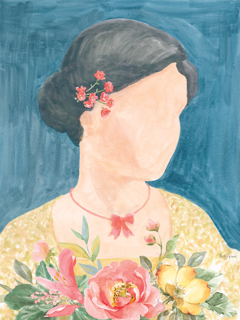 Reproduction of Woman with Flowers I by Beth Grove - Wall Decor Art