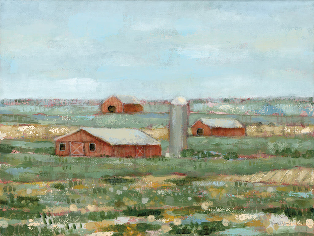 Reproduction of Red Barn Farm by Krystal Adams - Wall Decor Art
