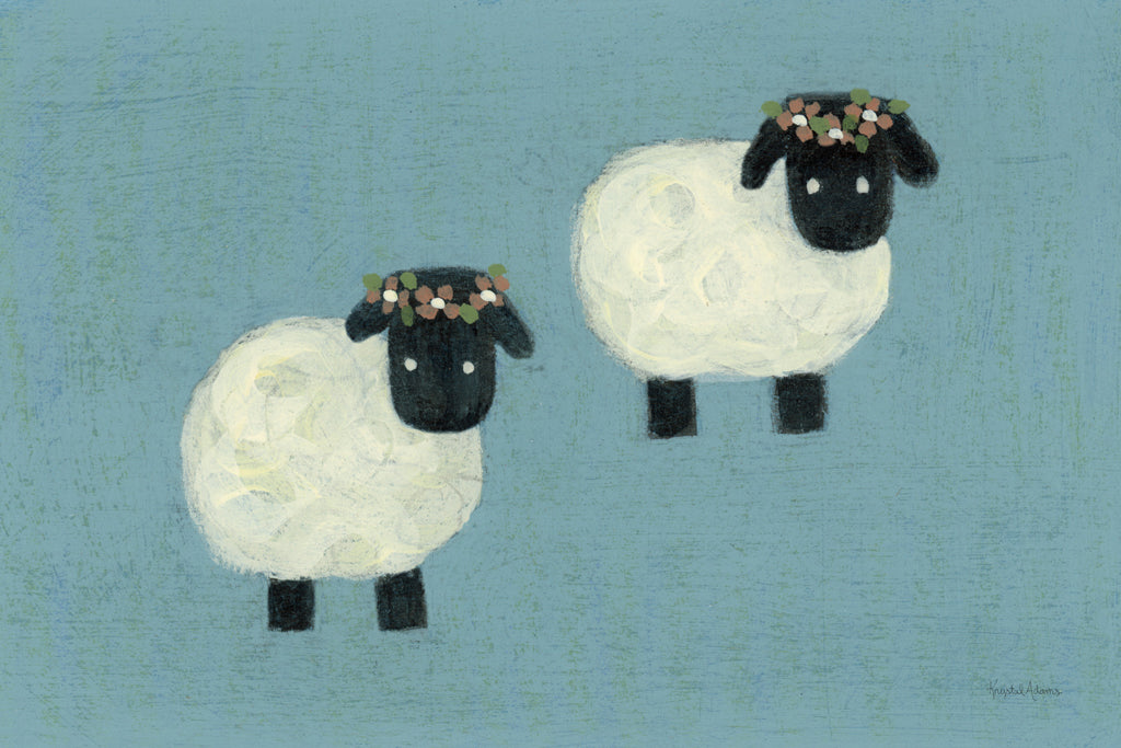 Reproduction of Folk Art Farm Sheep by Krystal Adams - Wall Decor Art