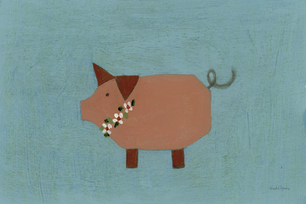Reproduction of Folk Art Farm Pig by Krystal Adams - Wall Decor Art