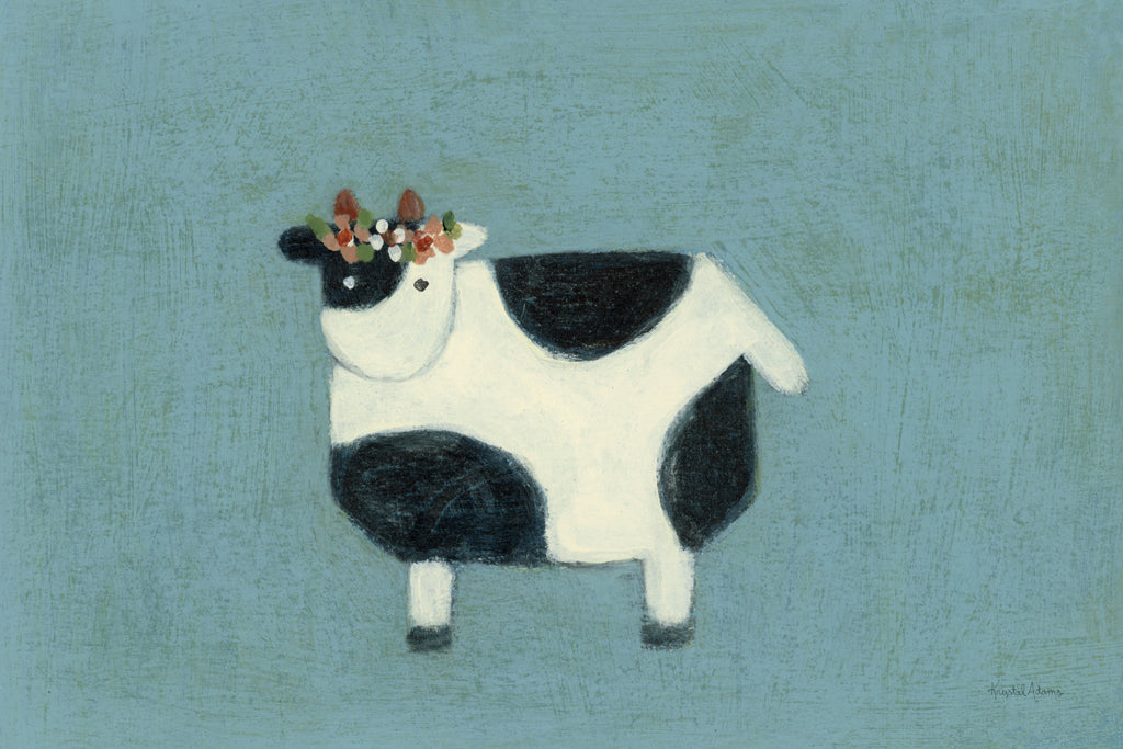 Reproduction of Folk Art Farm Cow by Krystal Adams - Wall Decor Art
