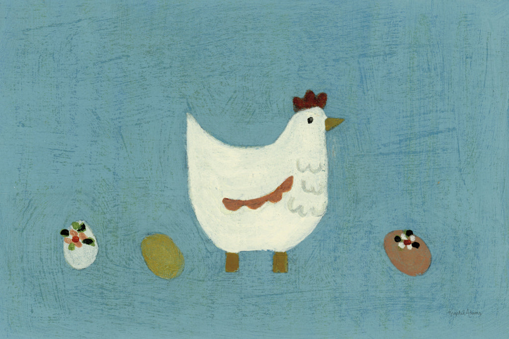 Reproduction of Folk Art Farm Chicken by Krystal Adams - Wall Decor Art