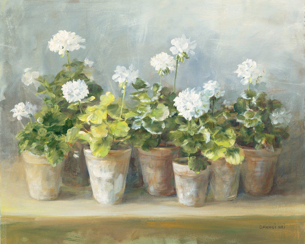 Reproduction of White Geraniums by Danhui Nai - Wall Decor Art